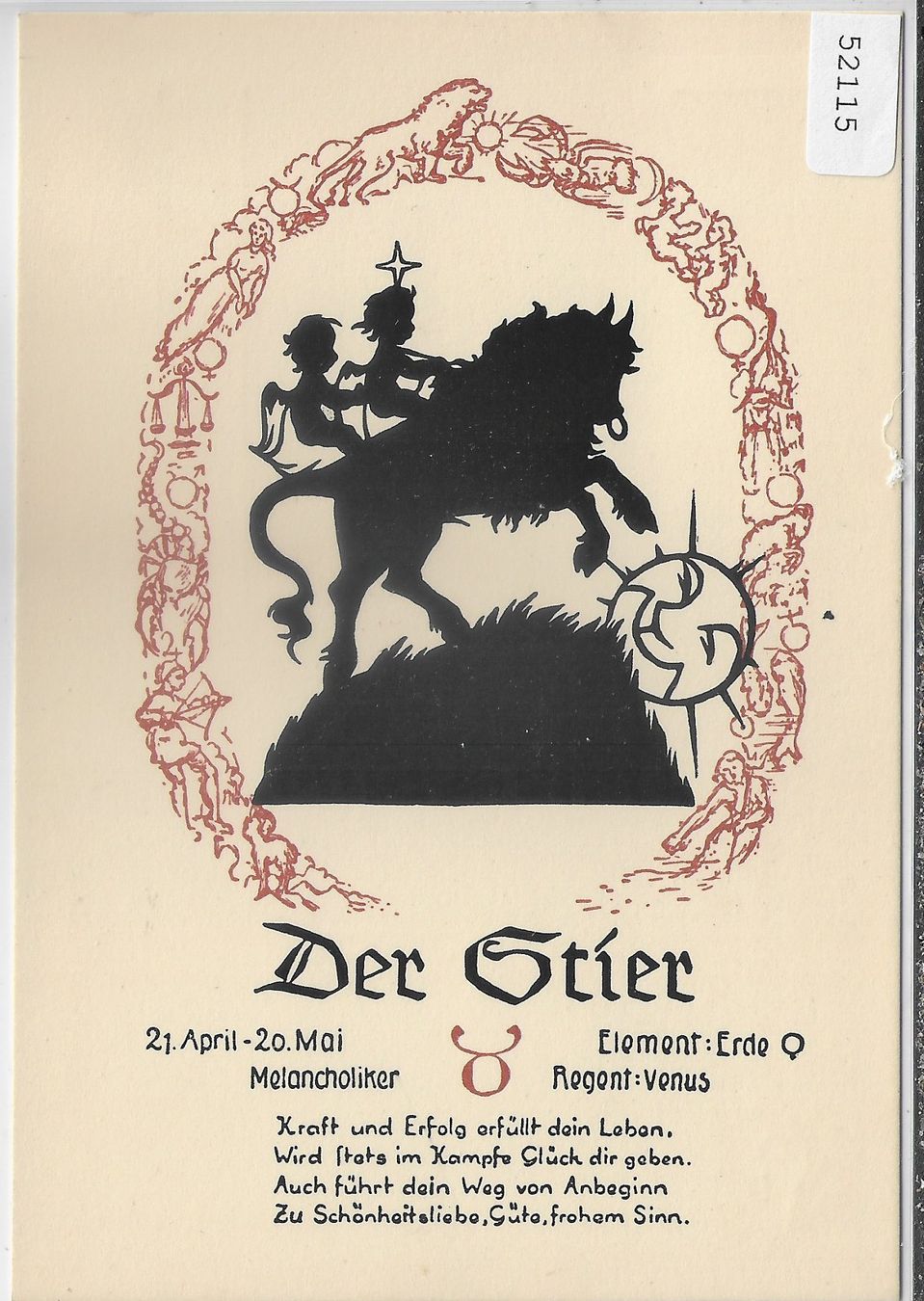 Cartoline postali: Horoskop - Der Stier - Scherenschnitt – Usato da Ettingen venduto da Kartenplanet