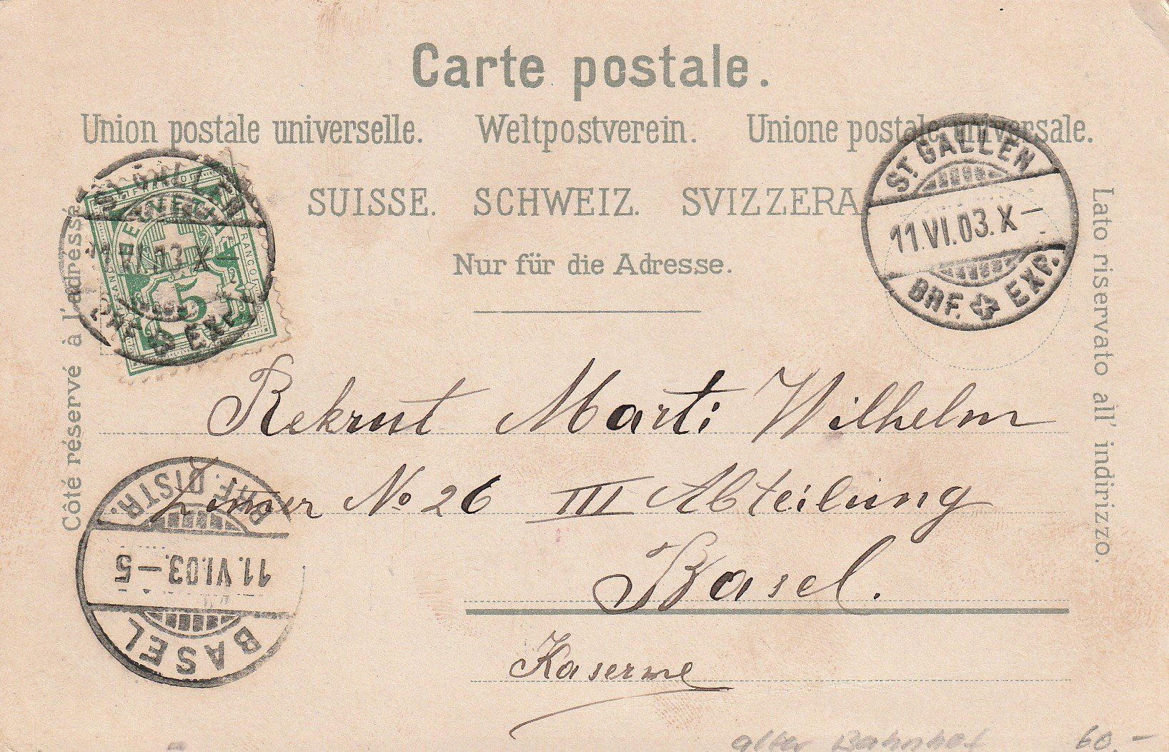 Ansichtskarten: St.Gallen-Post mit Blick auf den Bahnhof 1903 – Gebraucht aus uttwil von Koehlerfred 1