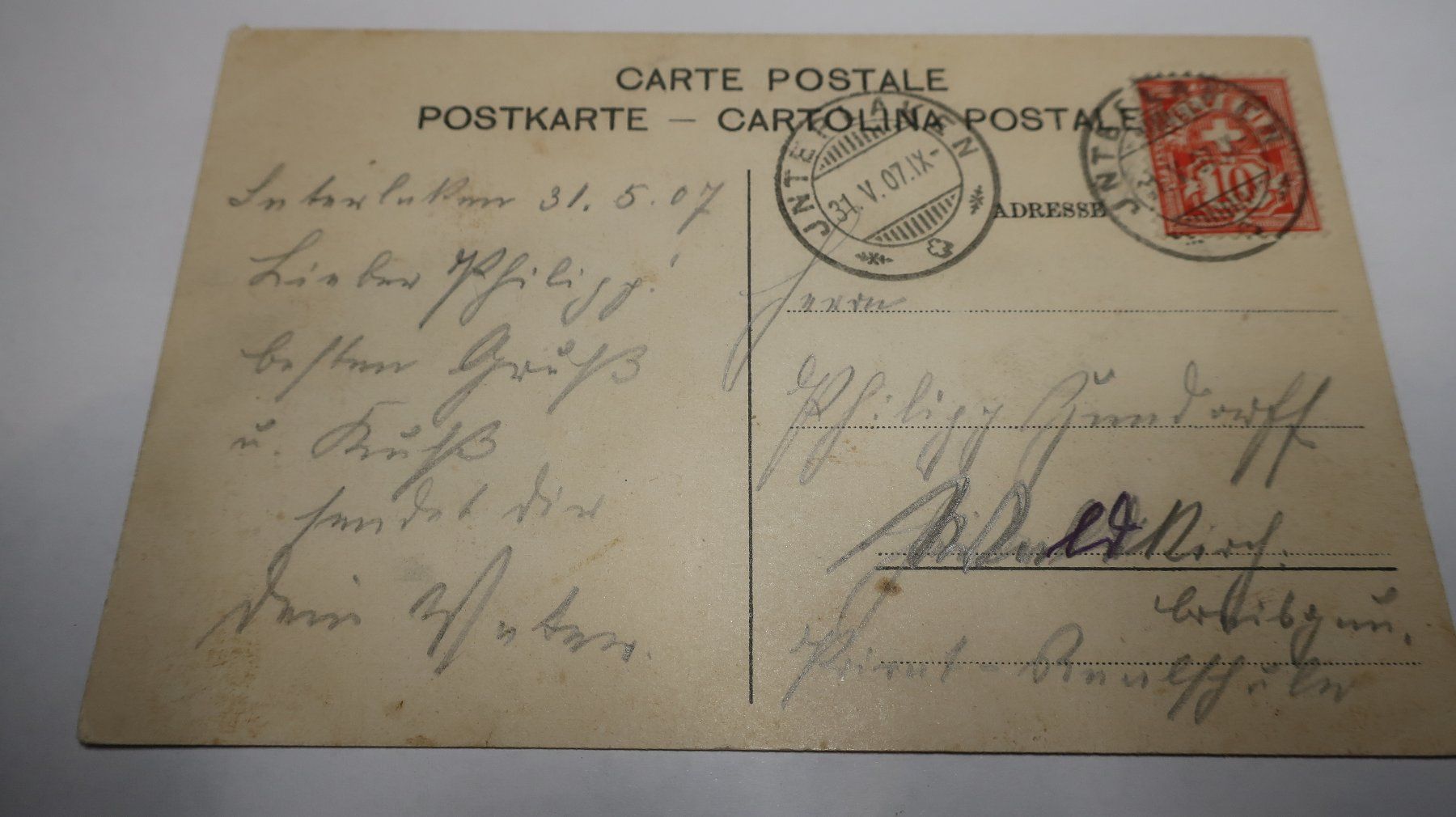 Ansichtskarten: Interlaken und die Jungfrau  1907 – Gebraucht aus Cormoret von Pascalll2001 3