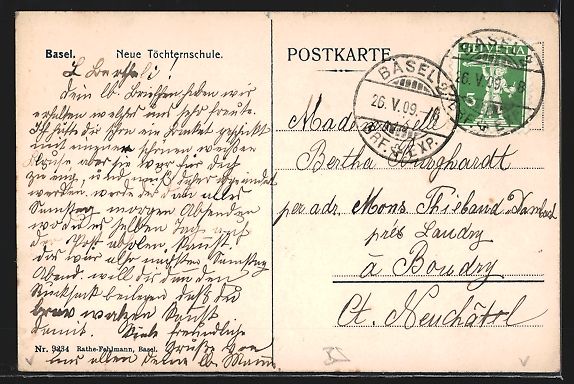 Cartes postales: AK Basel, Neue Töchternschule, 1909 – D'occasion à Berlin par bartko-reher 1