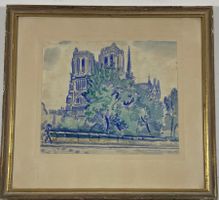 Notre Dame Paris Aquarell unleserlich Signiert