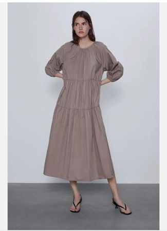 Zara Maxikleid Baumwolle Gr. XS beige - Top Zustand