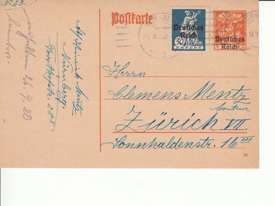 Alle Briefmarken: Postkarte Bayern 1920 – Gebraucht aus Bürglen TG von StampGraf