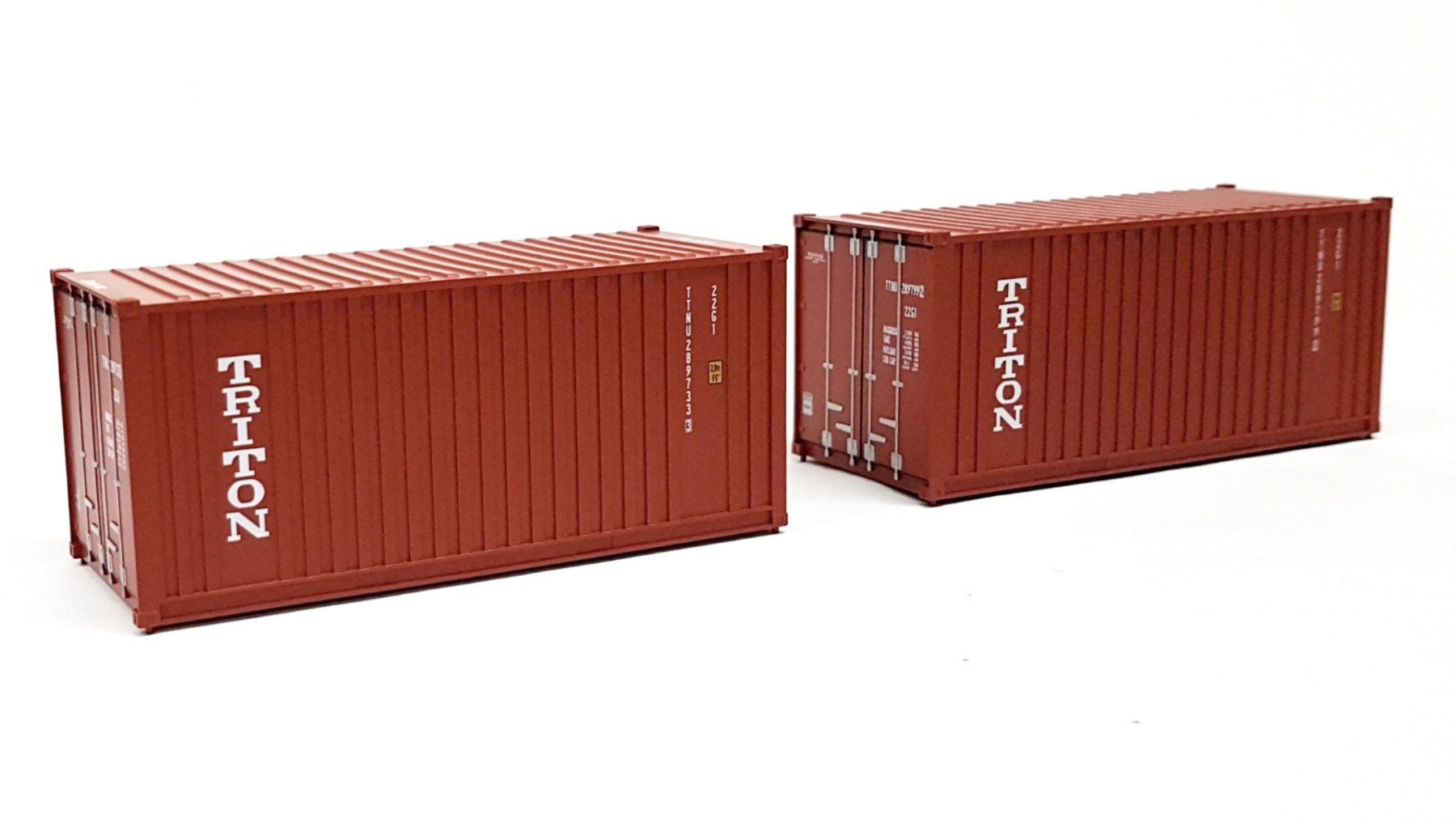Modellini di ferrovie: 1:48 Atlas 20ft Container "Triton", 2x – Nuovo e nell'imballaggio originale da Affoltern am Albis venduto da Modellshop-8910