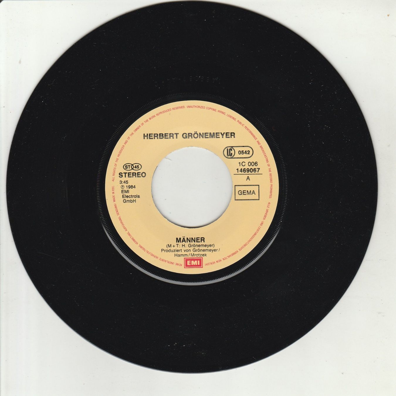 Dischi in vinile: Herbert Grönemeyer - Männer 7" Vinyl 1984 – Usato da Tübach venduto da JamesStone 2