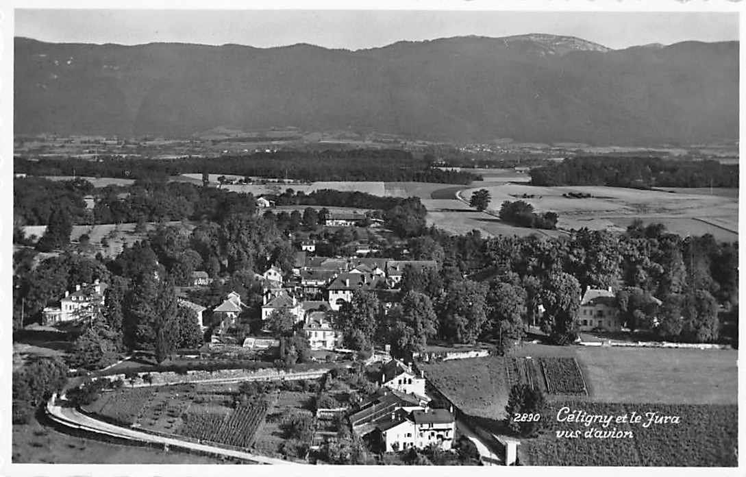 Ansichtskarten: Souvenir de CELIGNY VUE D'AVION 1952 – Gebraucht aus Winterthur von SchatzchischtliWinti