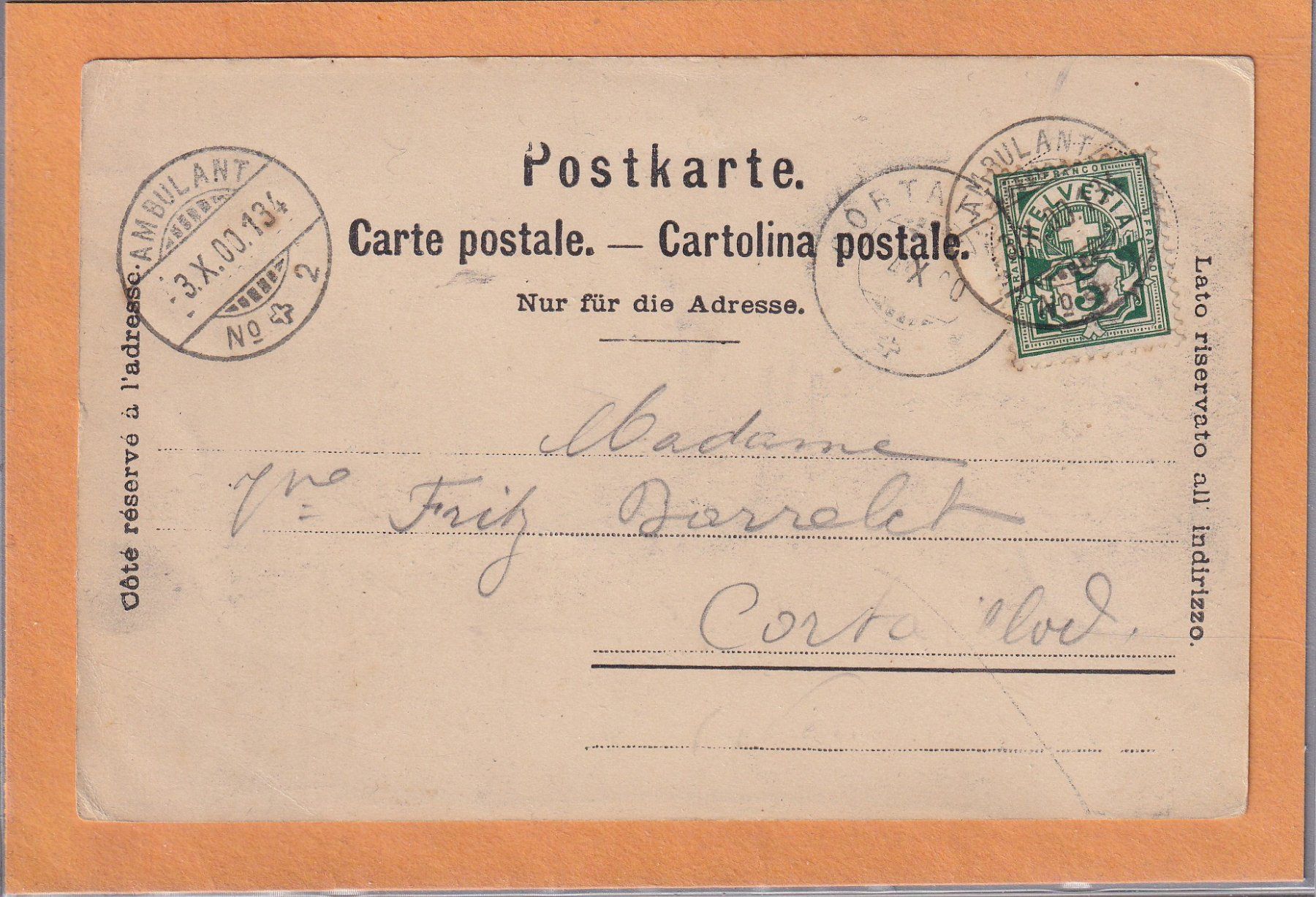 Ansichtskarten: Kasteln (LU)  - 1900 – Gebraucht aus Orvin von Pyaeschli 1