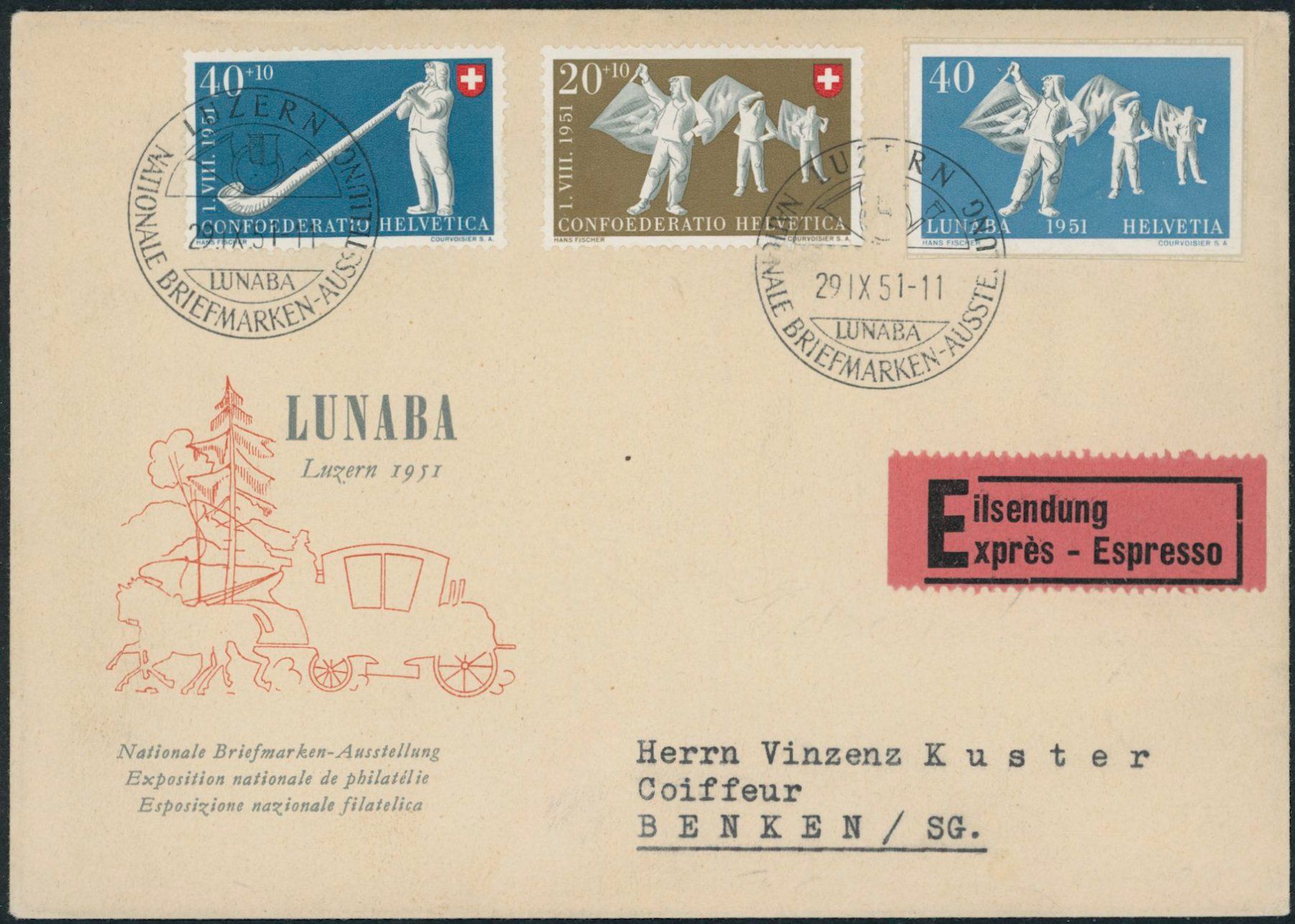 Tutti i francobolli: 1951 - Lunaba - Blockausschnitte - ET - Combo-FDC – Usato da Schindellegi venduto da leecollect