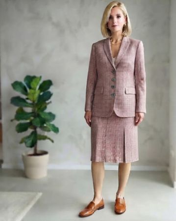 Tailleur femme rose à carreaux ensemble deux pièces 46