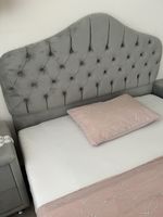 Bett mit Kopfteil Polster grau Doppelbett mit Stauraum