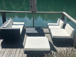 Lounge Set Rattan dunkelgrau mit Kissen gebraucht