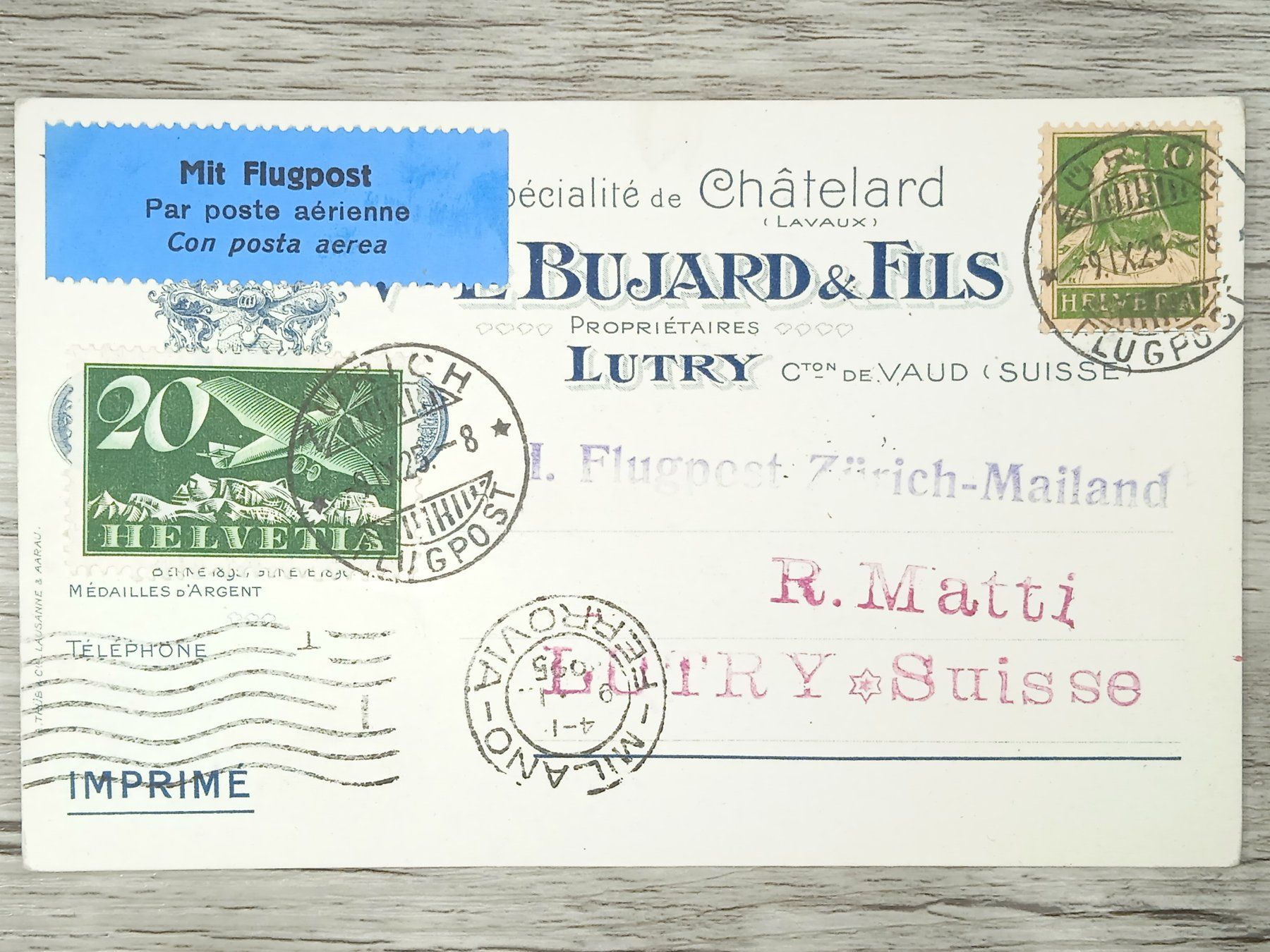 Tutti i francobolli: TR10 Carte Postale + Timbre Suisse 1925 – Usato da Cousset venduto da Patrick_Collections