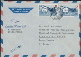 1949 - Pro Patria - Luftpost Brief - MeF - nach USA