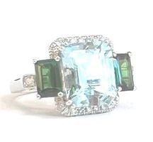 Juwelenring: Aquamarin 3.04ct, Tsavoriten, Diamanten, 4190.-