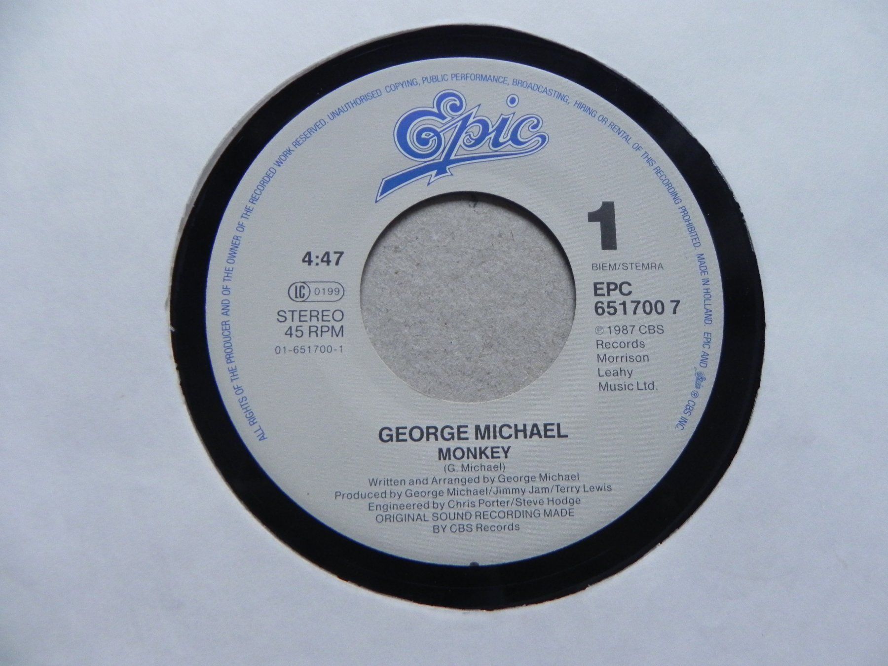 Dischi in vinile: Single 7 " Engl. Pop Sänger George Michael 1987 Monkey – Usato da Siebnen venduto da krimsie 2