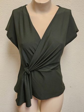 Damen Bluse Wickeloptik Grün – Gr. L – Elegant & Figurbetont