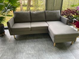 3er-Sofa grau mit Récamière in gutem Zustand
