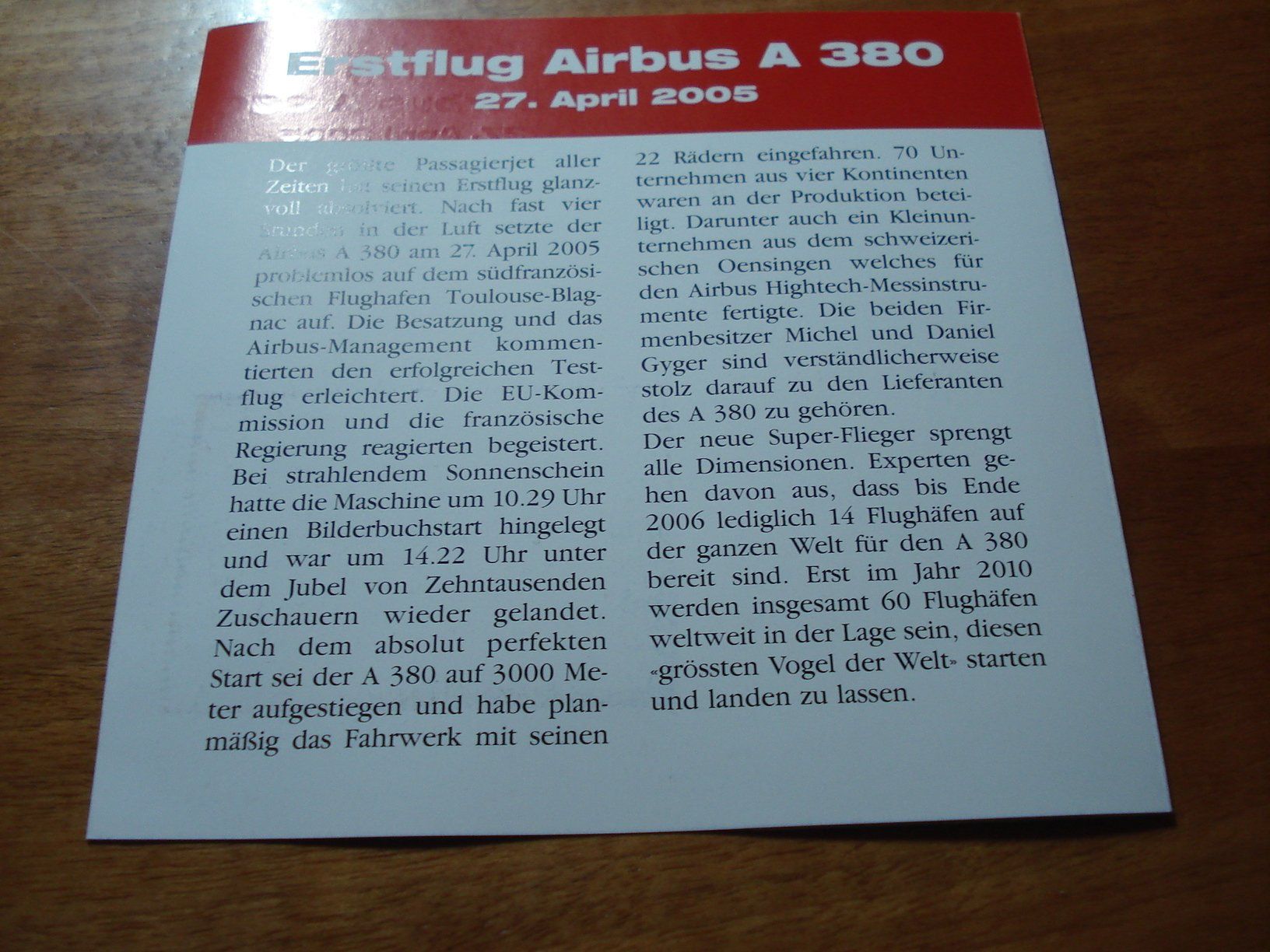 Tous les timbres: Folder Erstflug Airbus A380, 2005. Tadschikistan – D'occasion à Niederwil AG par morostahu 3