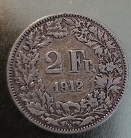 Schweizer 2 Franken Münze 1912 Silber gebraucht