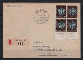 Olympia 1948 St. Moritz Viererblock Beleg