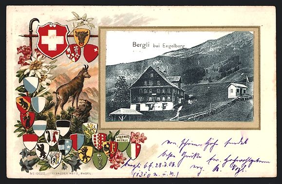Cartoline postali: Litho Engelberg, Bergli im Passepartout  – Usato da Berlin venduto da bartko-reher