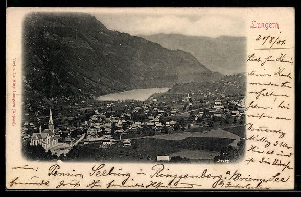Ansichtskarten: Lungern, Ortsansicht mit Kirche und See – Gebraucht aus Berlin von bartko-reher