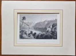 Spiez mit Schloss  -  Thunersee  -  Stahlstich um 1835