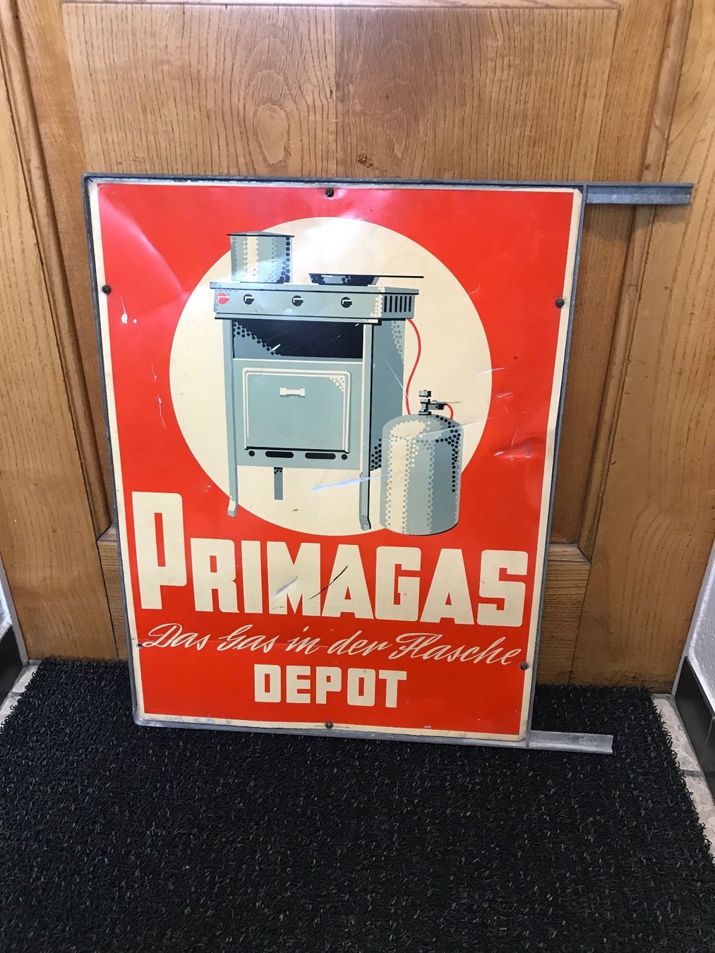 Esso Insegne: Primagas Ausleger-Blechschild – Usato da Erlinsbach venduto da Stu-ff