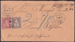 KNONAU + MASCHWANDEN 1874 nach Obfelden, Nachnahme-Beleg