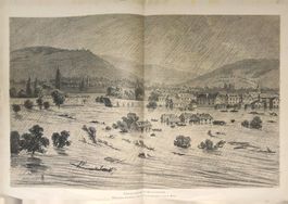 Birsfelden Ueberschwemmung Tonlithographie 1881