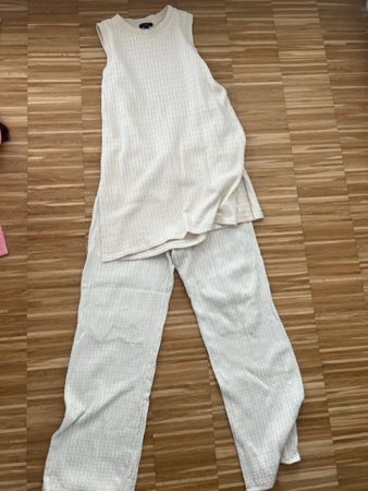 Massimo Dutti Cream Textured Loungewear Set