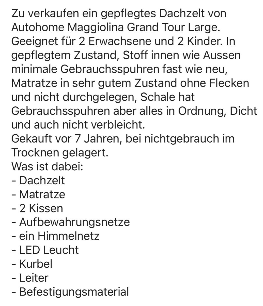 Maggiolina Tentes: Dachzelt hartschale magiolina – D'occasion à Eschenbach SG par Roberholz 7