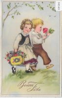 Bonne Fete - Blumen-Kinder - Künstlerkarte