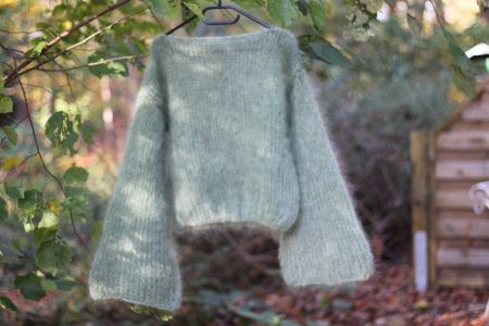 Feiner edler long mohair Pullover salbei neu Handgestrickt
