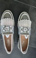 Pertini Slipper silberfarben mit Steinen Grösse 39 gebraucht