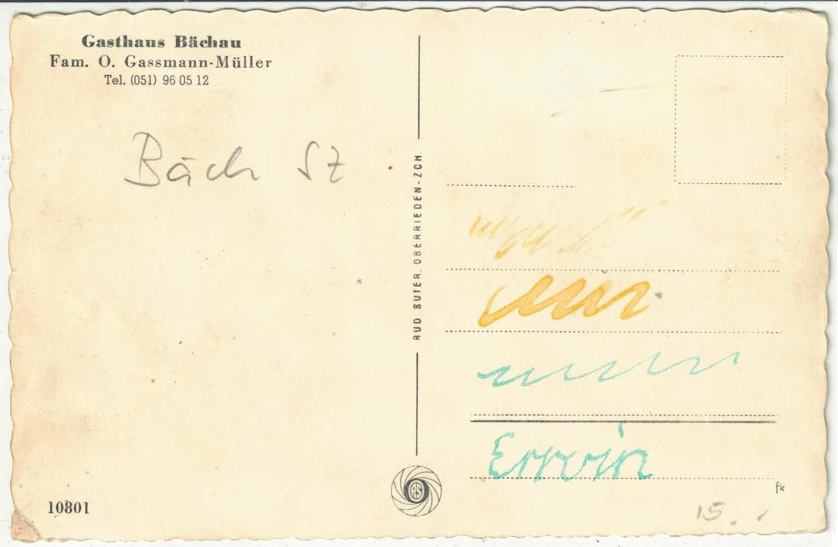 Cartes postales: Restaurant Bächau - Bäch – D'occasion à Ettingen par Kartenplanet 1