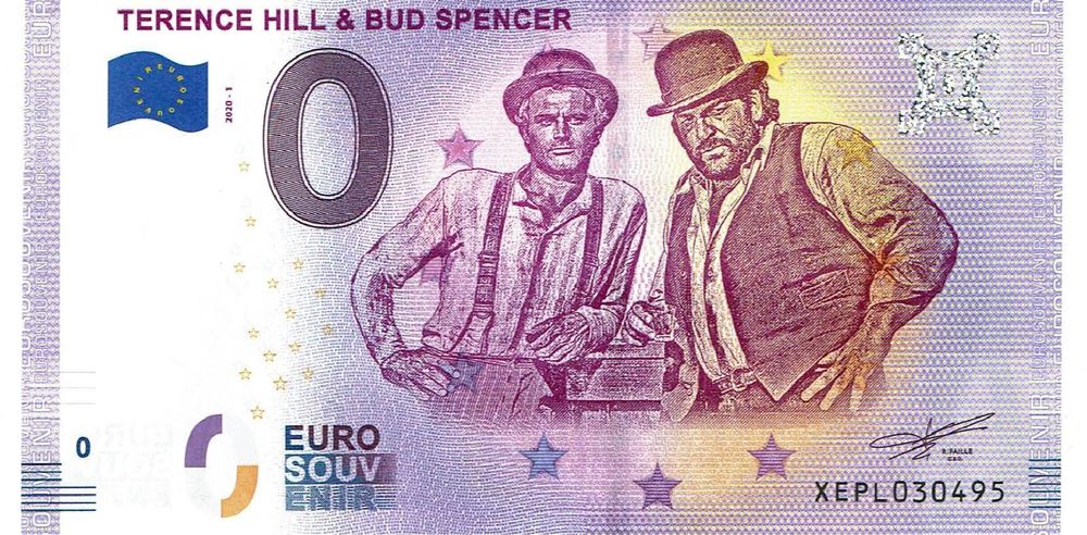 Billet Souvenir 0 Euro Allemagne – Bud Spencer La Légende – Papier Sécurisé, Numéro Unique, Format 135x74 Mm