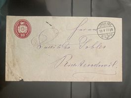 CH Tüblibrief 10Rp 1877 Bahnpost Zug 38 nach Richterswil