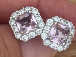 Luxus Elegante Zirkonia Ohrstecker Farbe: Silber/ Rosa