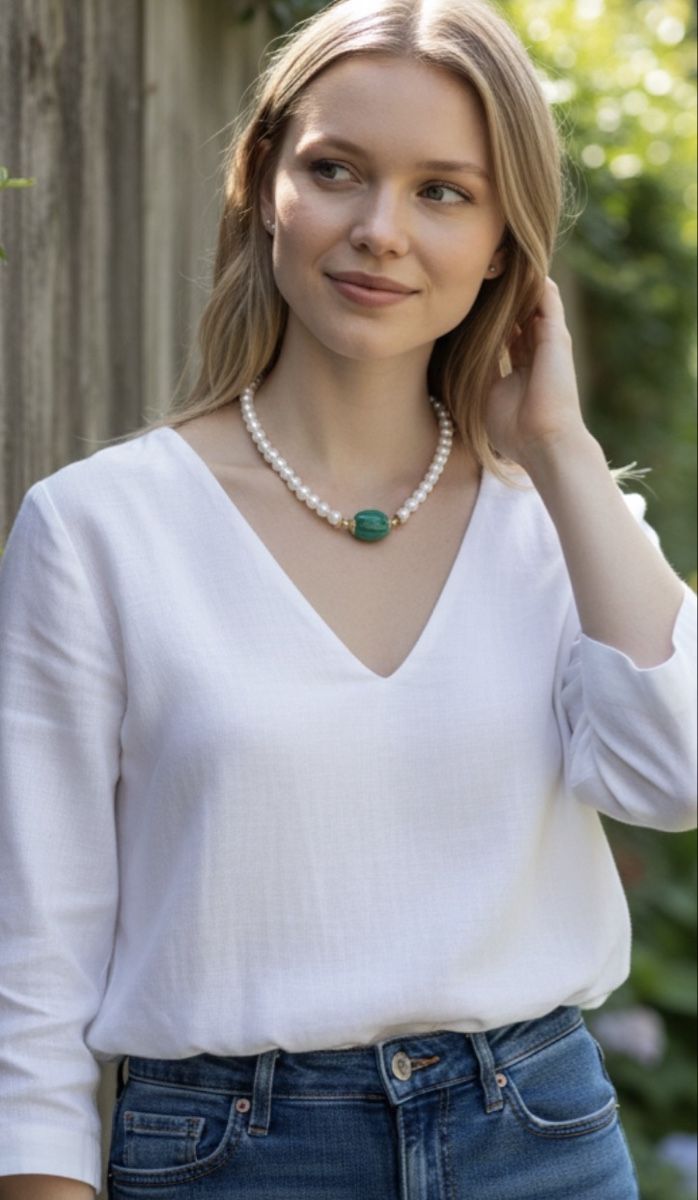 Catenine: Perlenkette mit Malachit , handgemachte, Sommer – Nuovo e nell'imballaggio originale da Kriens venduto da Hortensie6 5