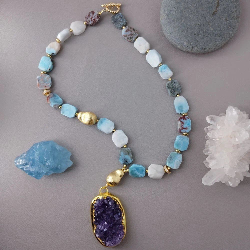 Catenine: Mina Druzy Amethyst Larimar Kette Echt Collier Améthyste – Nuovo (secondo la descrizione) da Prilly venduto da ilyria73 2