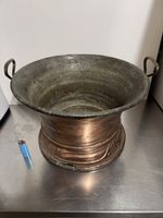 Antiker Kupfertopf, Pflanztopf, ⌀ 42cm Übertopf mit Griffen.