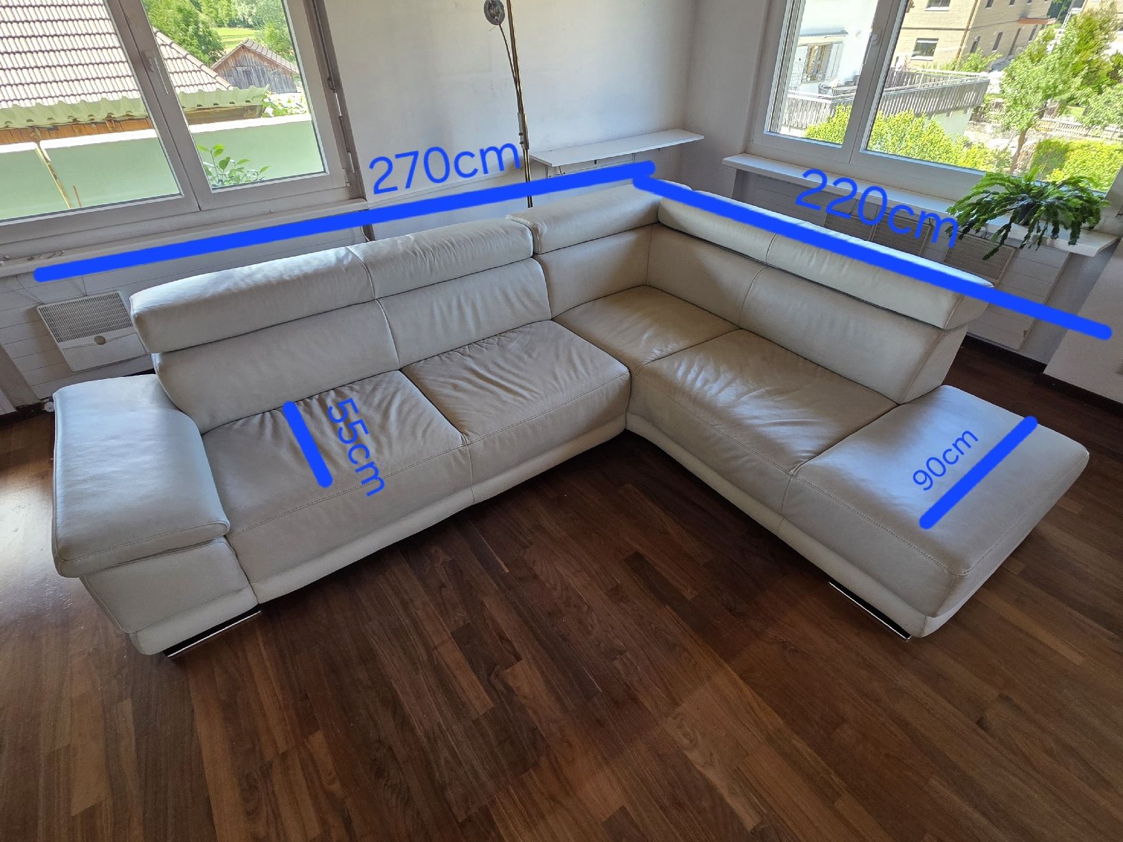 Divani: Ledersofa, Ledercouch Echtleder weiss / beige L-Form – Usato da Oberwil-Lieli venduto da Schramy 4