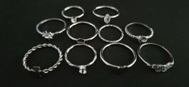 Lot de 10 bagues fantaisie couleur argent état neuf