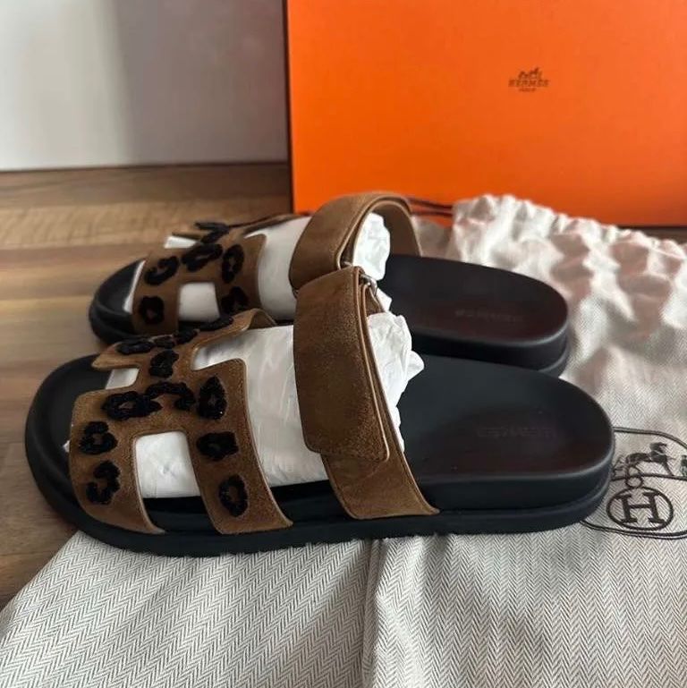 Hermès Scarpe da uomo: Hermès Chypre Leopard, Gr. 39, braun – Nuovo (secondo la descrizione) da Triesen venduto da atos87 2