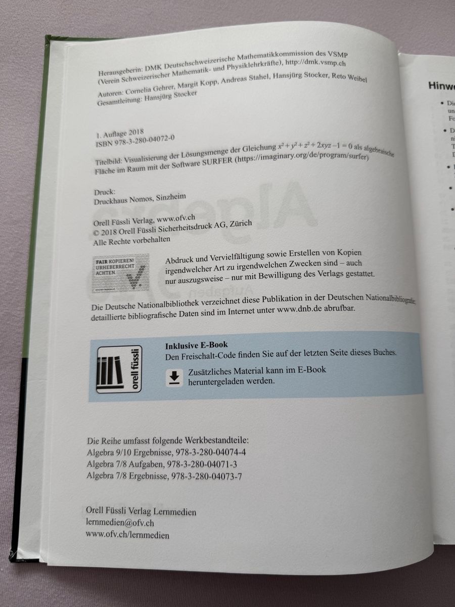 Libri: Algebra Aufgaben 9/10 inkl EBook – Usato da Zug venduto da kuba1972 1