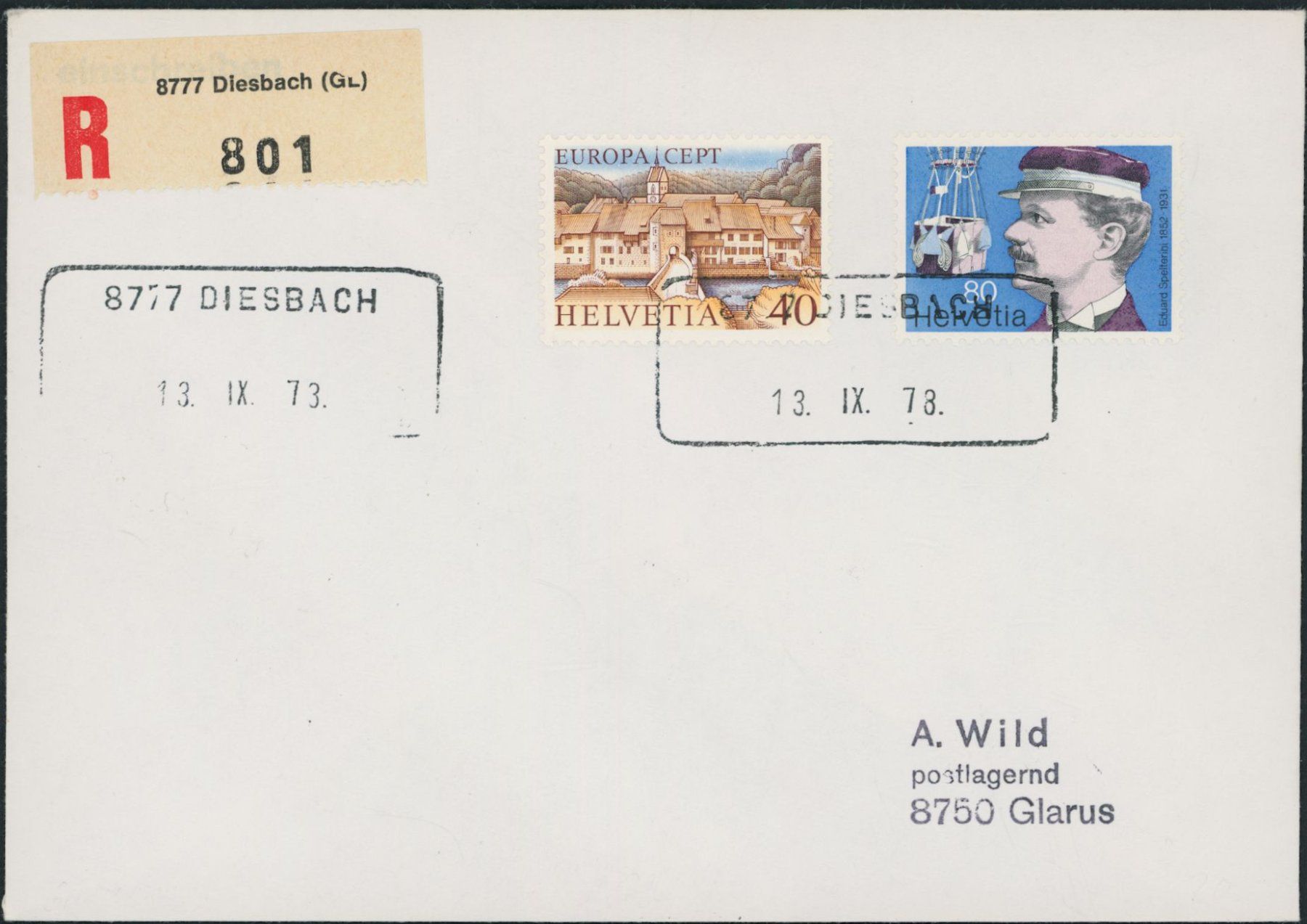 Alle Briefmarken: GL Diesbach - Aushilfsstempel - Brief – Gebraucht aus Schindellegi von leecollect