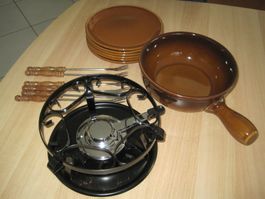 Käsefondue-Geschirr braun 6 teilig gebraucht