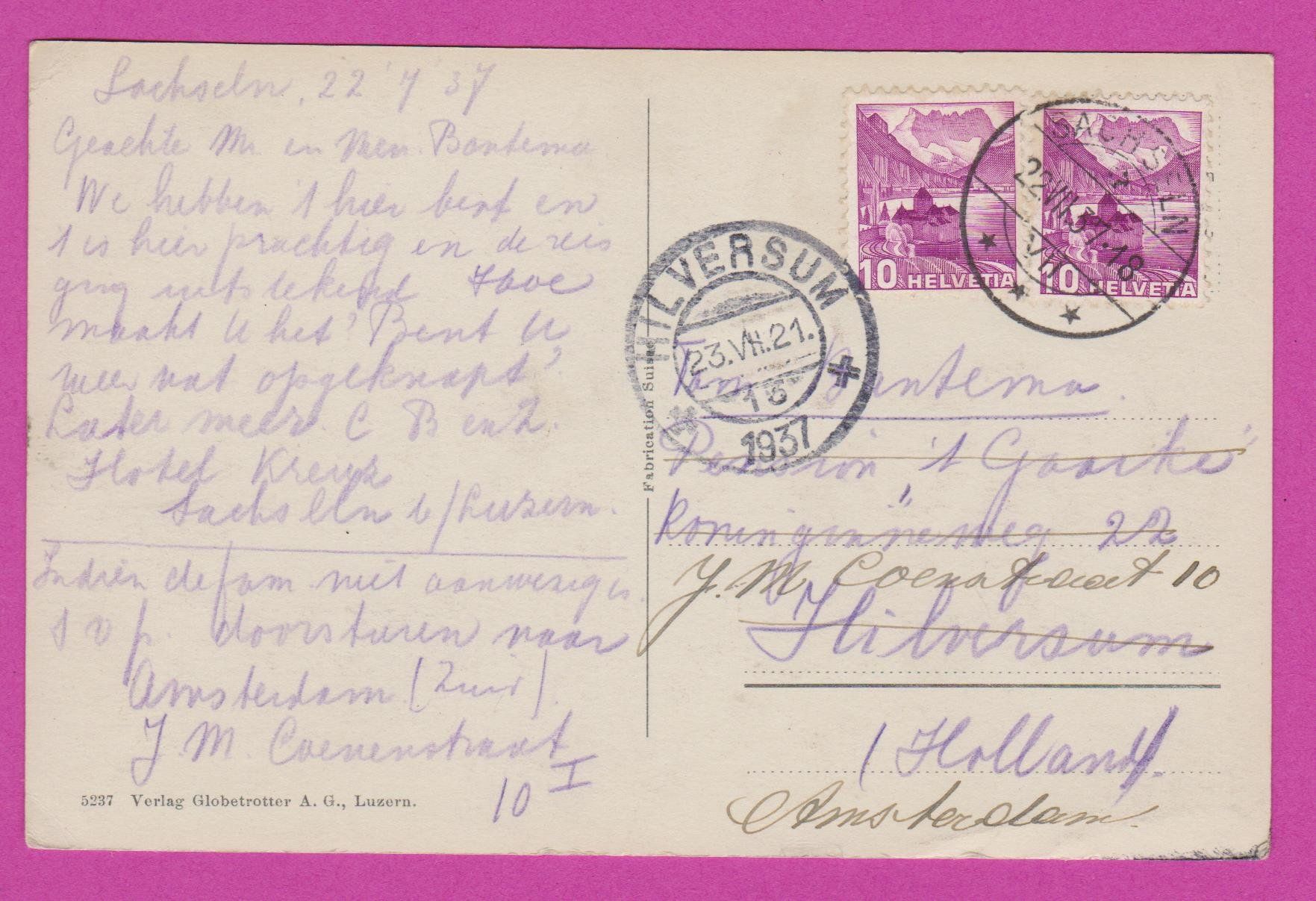 Cartoline postali: Sachseln  :  alte Ansichtskarte  von 1937 – Usato da Vitznau venduto da Ropaku 1