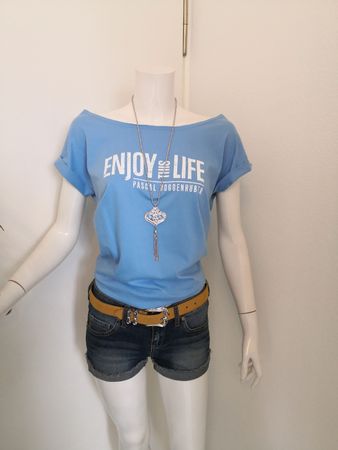 🤩PASCAL VOGGENHUBER T-SHIRT HELLBLAU 'ENJOY THIS LIFE' NEU